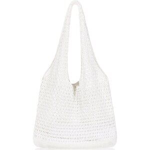 Women's Pure White‌ Shoulder Shopping Handbag Casual Travel Totes Fold Able Bags